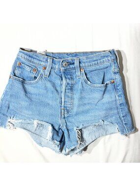 Levis Womens 501 High-Waisted Distressed Denim Shorts Light Blue Size 25